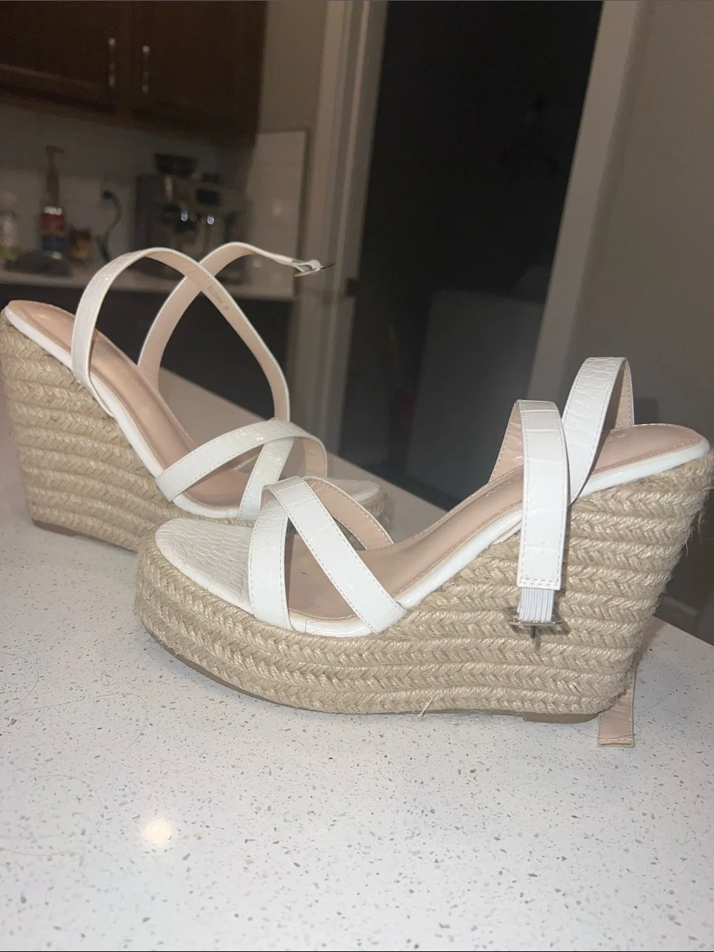 Princess Polly White Espadrille Platform Wedge Sandals